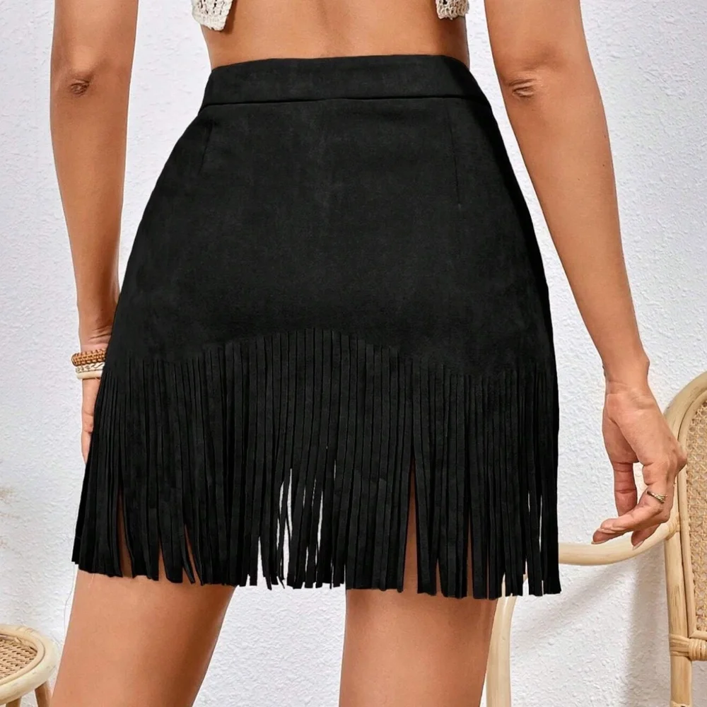Western Fringe Hem Studded Mini Skirt - Picture 4 of 9